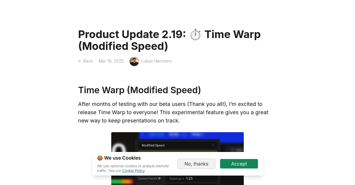 Product Update 2.19: ⏱️ Time Warp (Modified Speed)