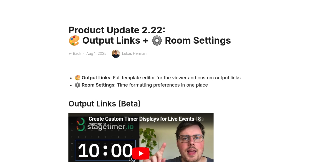 Product Update 2.22: 🎨 Output Links + ⚙️ Room Settings