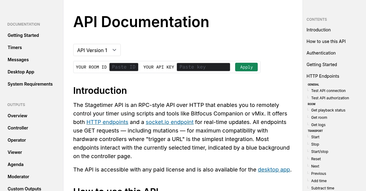 API Documentation | stagetimer.io