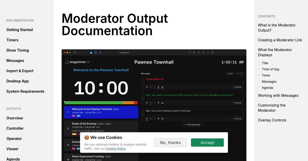 Moderator Output Documentation | stagetimer.io