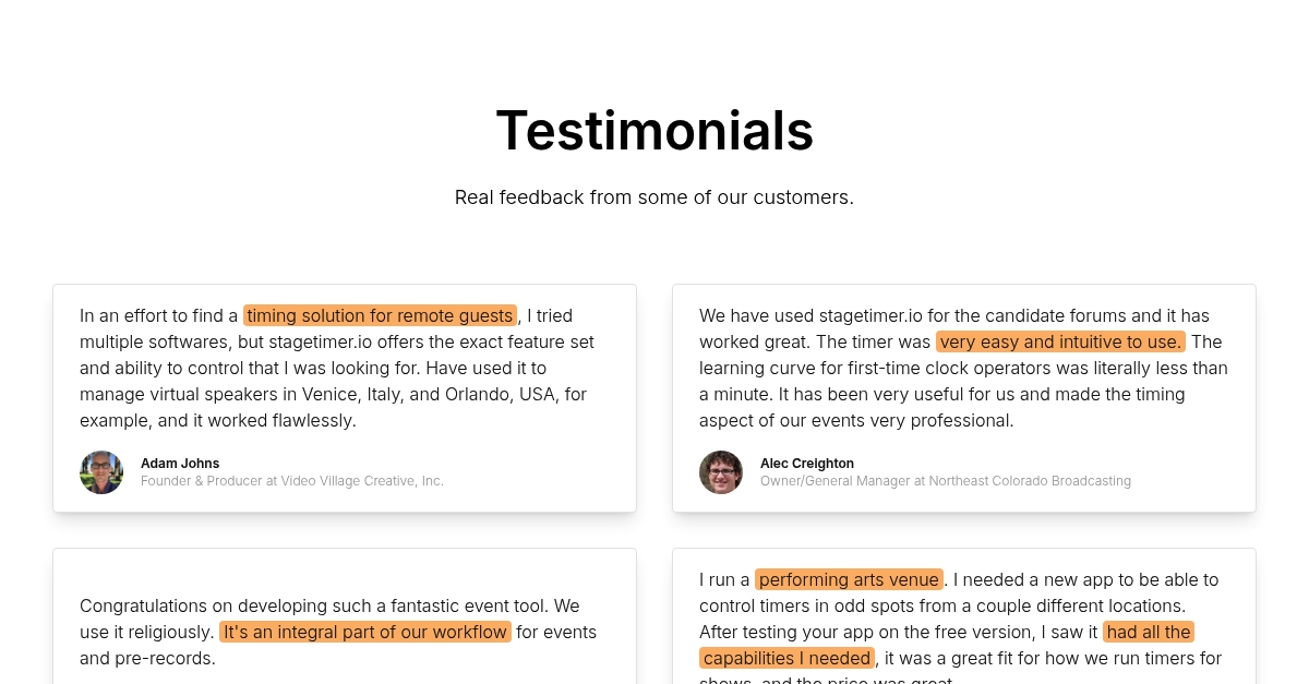 Testimonials Stagetimer Io